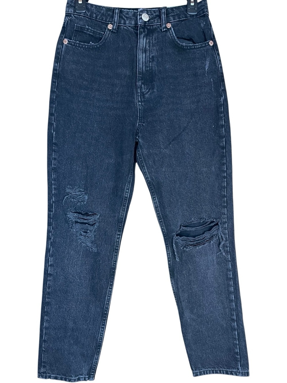 Zara Classic Mom Fit Distressed Jeans Black